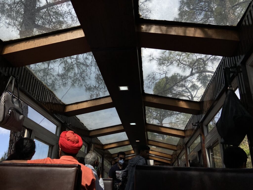 Kalka Shimla Toy Train glass roof from inside