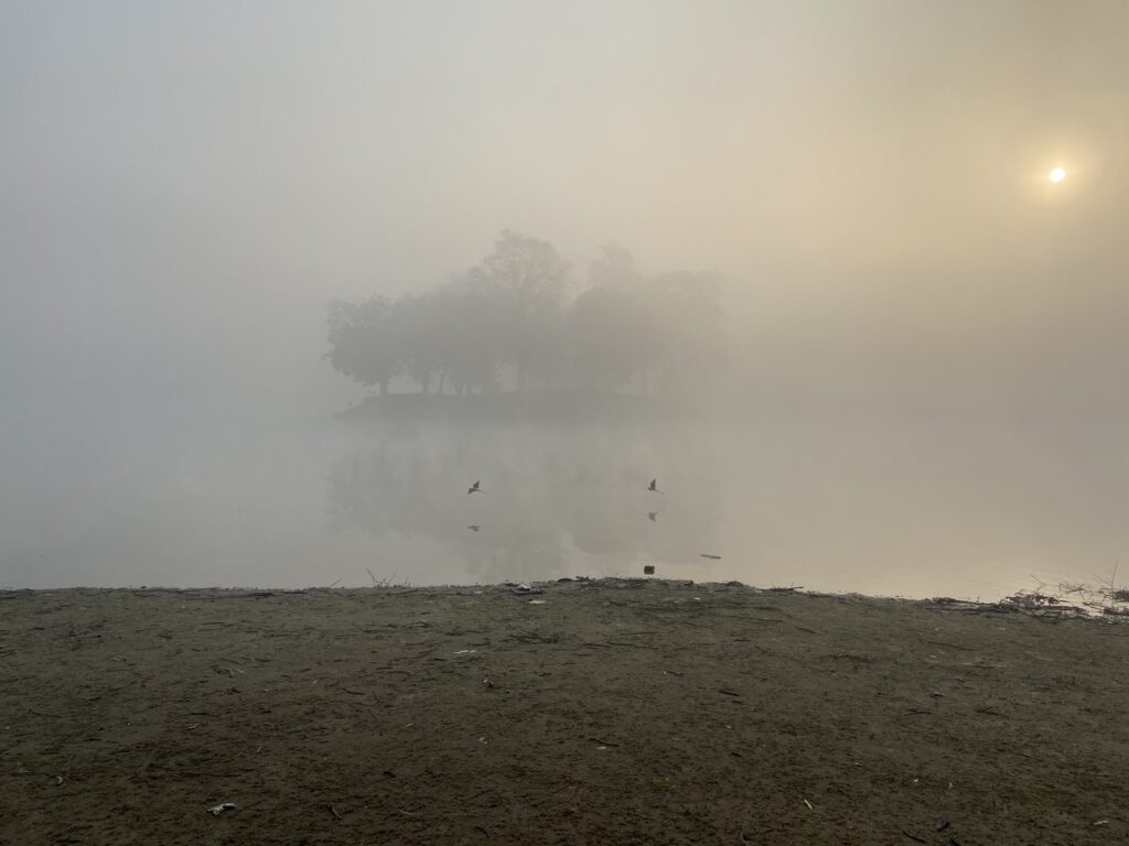 Cycling destination: Karna lake in early morning mist Karnal Haryana