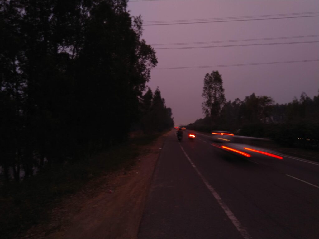 long exposure shot of a highway in the evening, taken while cycling to Shimla, a town in Himachal Himalayas