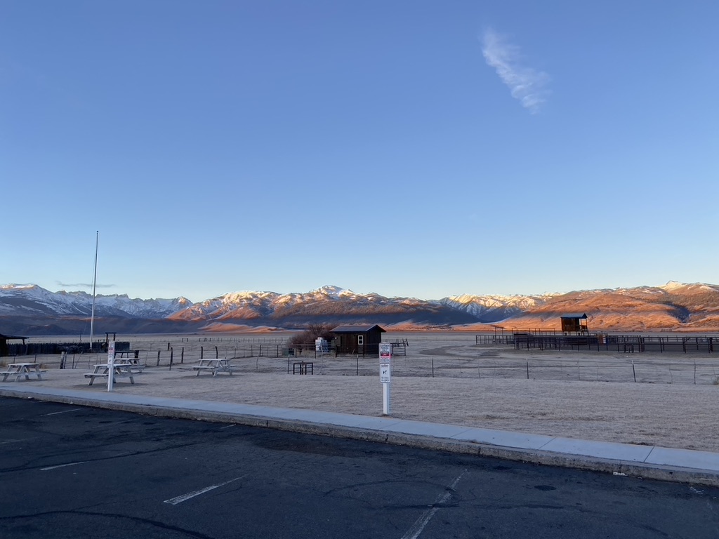 Winter morning light on mountains at Bridgeport California